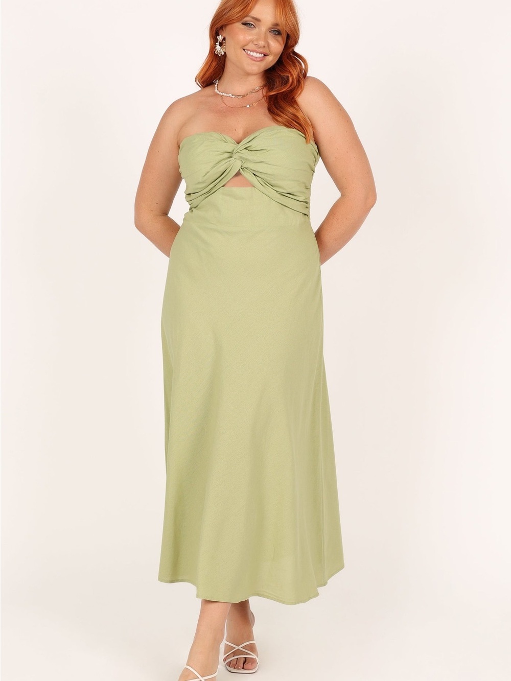Petal & Pup Strapless Rosetta Dress in Olive Size 10 Cotton Linen Blend